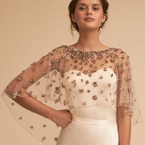 BHLDN Anthropologie Palmer Pearly Embellished Bridal Beautiful Dreamy Cape